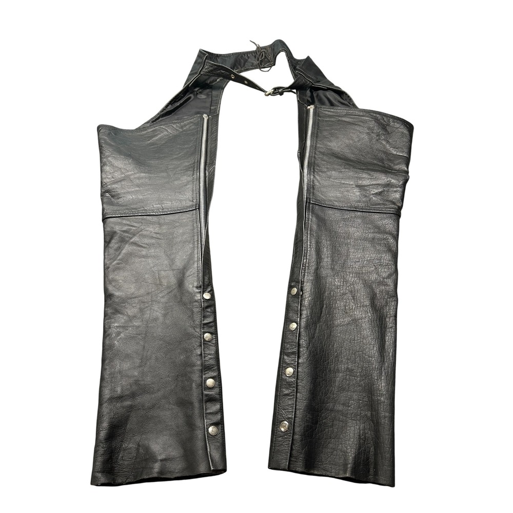 Hot Leathers Mens Motorcycle Riding Chaps Pants Size L Black Adjustable Waist